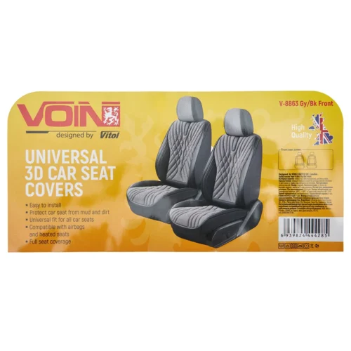 Чохли на передні сидіння VOIN V-8863 екошкіра сіро-чорні 4 предмети - Зображення 7