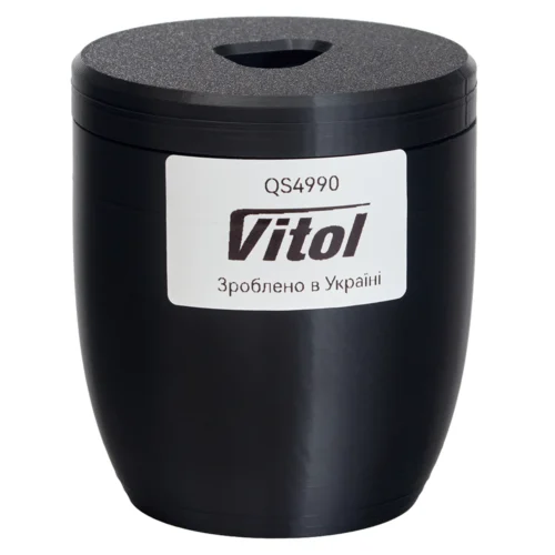 Попільничка-підставка для IQOS пластикова чорна — етикетка виробника Vitol на корпусі