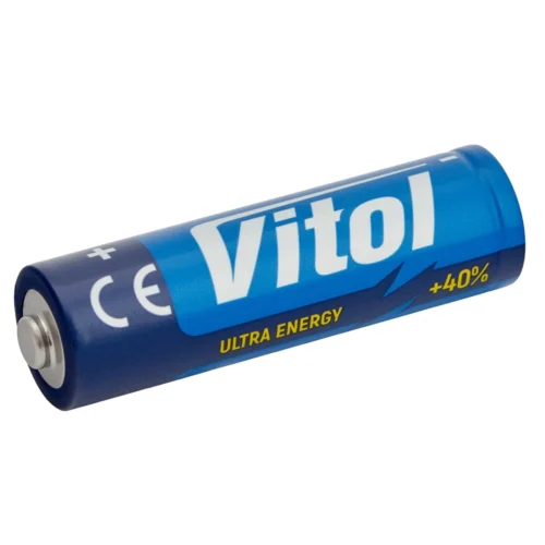 Лужна батарейка Vitol V21021 AA LR06 1.5V — детальний вигляд корпусу та маркування