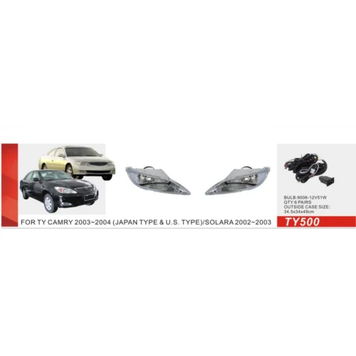Протитуманні фари DLAA TY-500 для Toyota Camry XV30 2001–2004 та Solara 2002–2003 — схема сумісності комплекту
