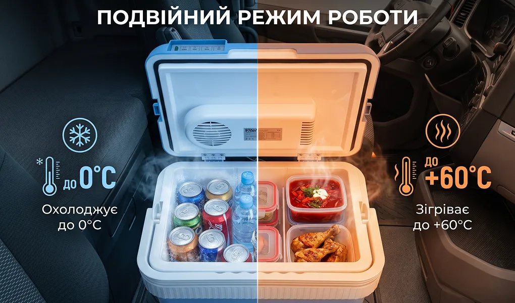 Термоелектричний автохолодильник Vitol VL-24 24л охолоджує та нагріває їжу і напої