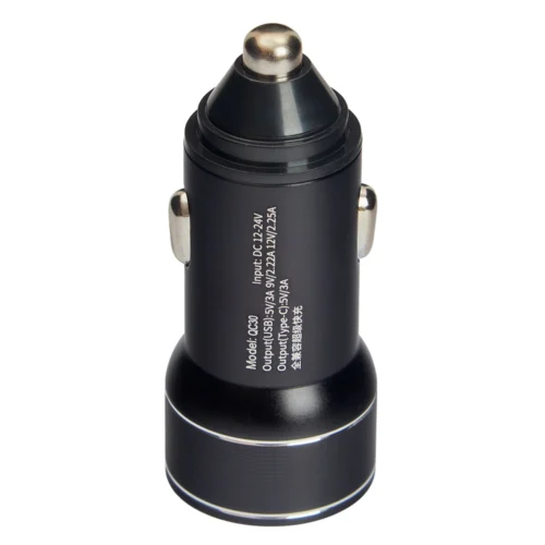 Автомобільний зарядний пристрій VOIN 30W 12/24V — вигляд зверху з технічним маркуванням