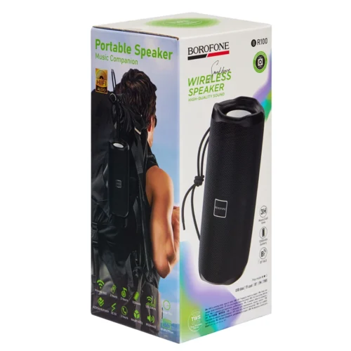 Bluetooth-колонка BOROFONE BR100 JOY Black з USB, TF, FM і TWS — коробка з боковою панеллю