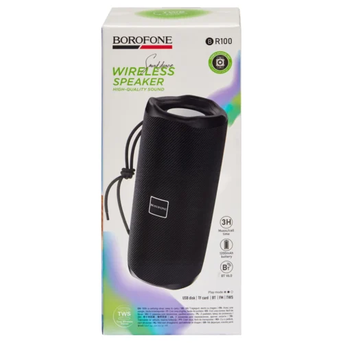 Bluetooth-колонка BOROFONE BR100 JOY Black з Bluetooth 5.3, TWS та FM — передня сторона коробки
