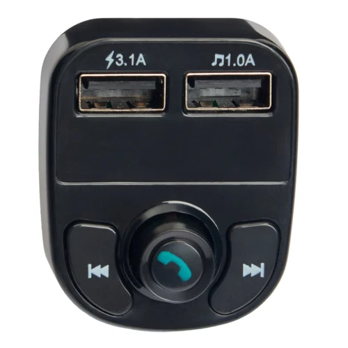 FM-модулятор VOIN W-3308 — детальний вигляд USB-портів 3.1A та кнопки прийому викликів