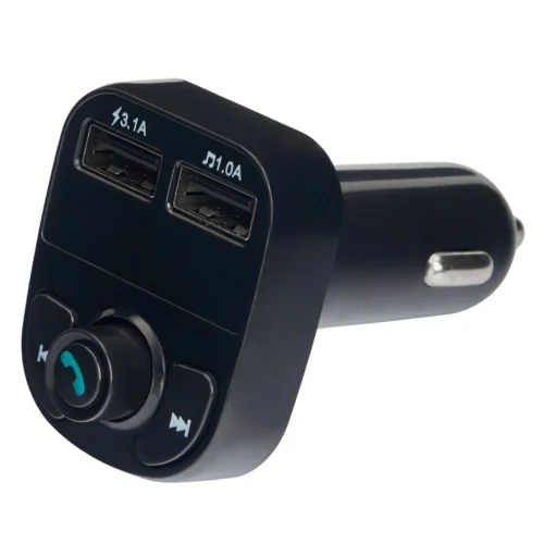 FM-модулятор VOIN W-3308 — передній ракурс із USB-портами 3.1A та кнопками керування