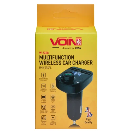 Упаковка FM-модулятора VOIN W-3308 Bluetooth 5.0 з підтримкою Hands-free та USB
