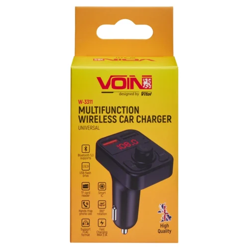 Упаковка FM-модулятора VOIN W-3311 Bluetooth 5.3 з підтримкою Hands-free та USB