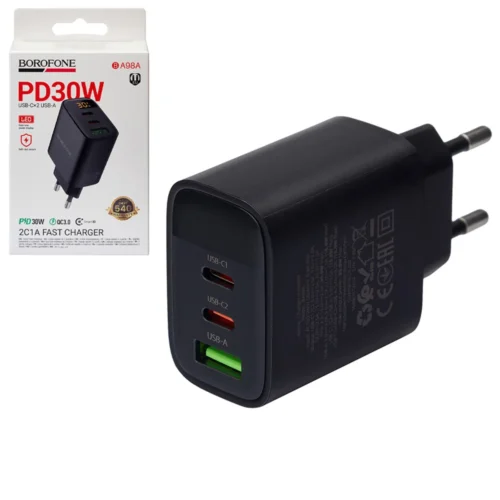 Основне фото BOROFONE BA98A Black PD 30W/QC3.0 з зарядним пристроєм та фірмовою упаковкою