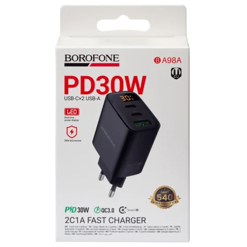 Упаковка мережевого зарядного пристрою BOROFONE BA98A 2C1A PD 30W/QC3.0 Black