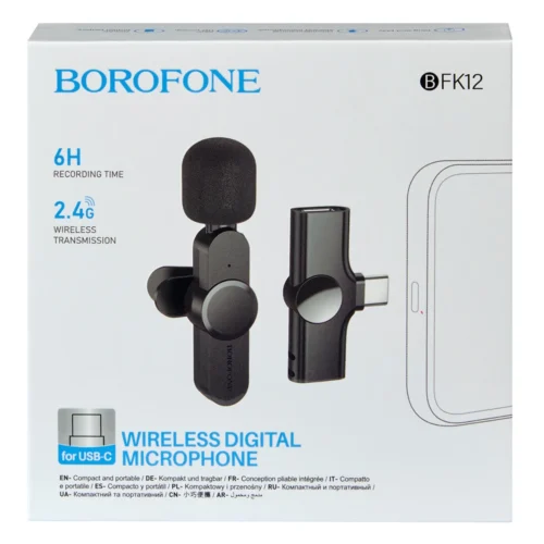 Мікрофон BOROFONE BFK12 Type-C 2.4G — фронтальний вигляд фірмової упаковки