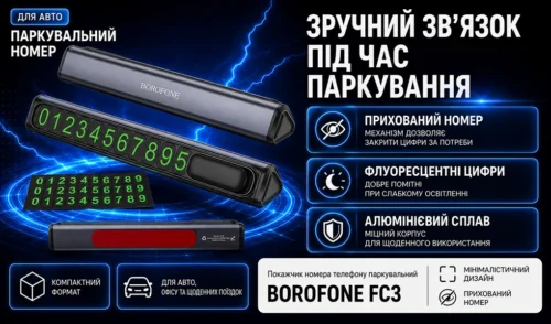 Рекламний банер BOROFONE FC3 - паркувальний покажчик номера телефону для зручного зв'язку біля авто