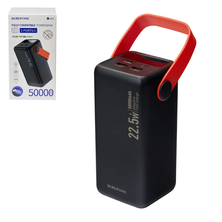 Повербанк Borofone BJ66A 50000 mAh з LED-дисплеєм, ліхтариком та швидкою зарядкою 22.5W PD20W