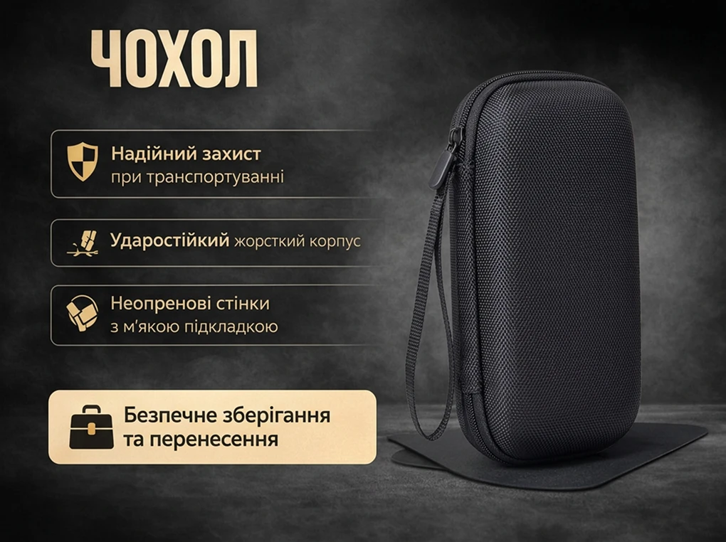 Інфографіка жорсткого чохла Alloid Pro TG-9936 для безпечного зберігання та перенесення товщиноміра