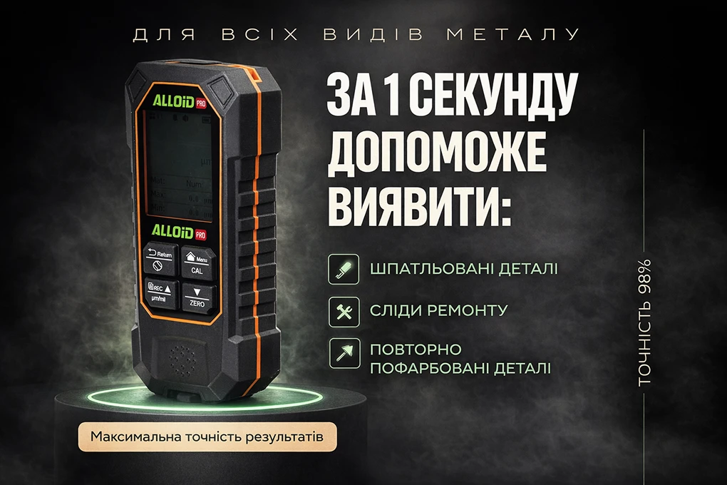 Інфографіка Alloid Pro TG-9936 з точністю 98% для виявлення шпаклівки, ремонту та повторного фарбування