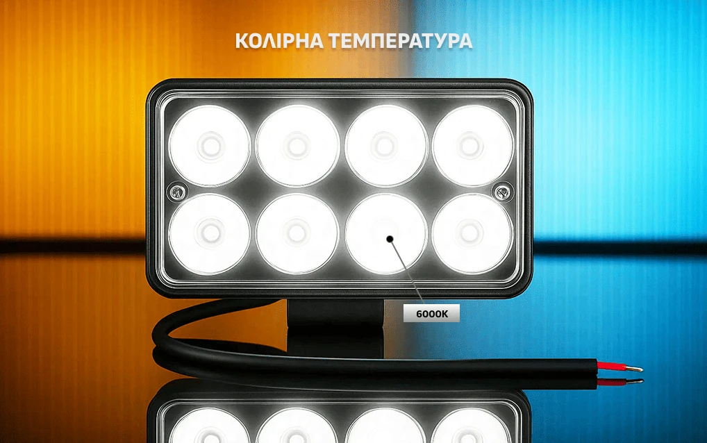 Інфографіка фари Pulso WLP-24S4 LED 24W 6000K із демонстрацією холодного білого світла