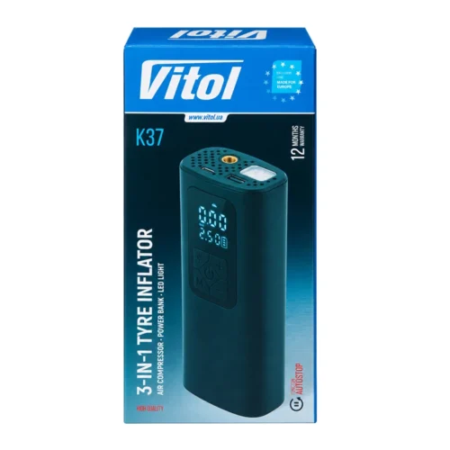 Автокомпресор VITOL K-37 3в1, 4000 мА·год — оригінальна упаковка та характеристики