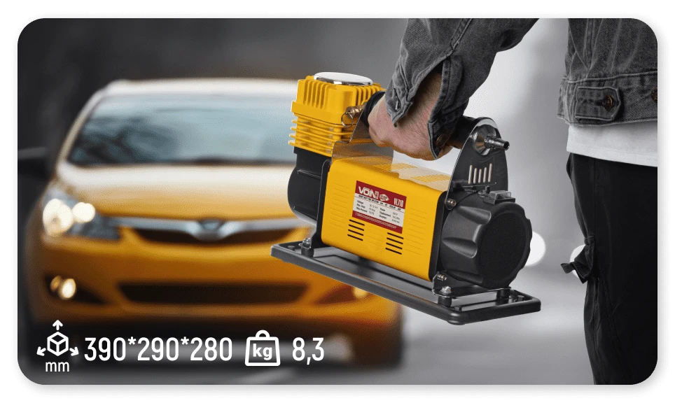 Компресор VOIN VL-710 Off Road Master — розміри 390×290×280 мм та вага 8,3 кг