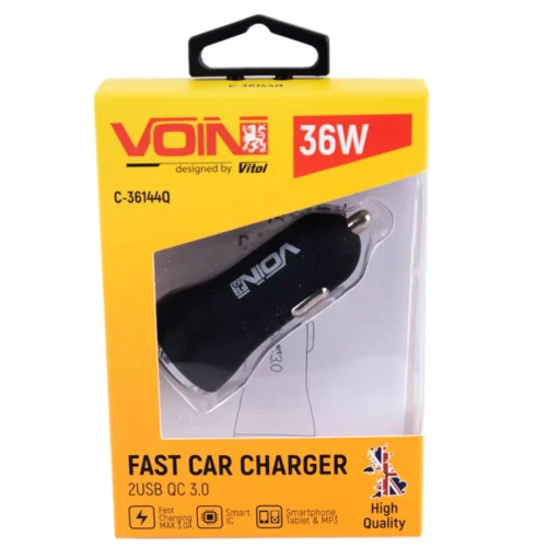 Зарядний пристрій VOIN C-36144Q 36Вт 12/24В з двома USB QC3.0 — оригінальна упаковка