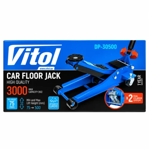 Домкрат гідравлічний підкатний VITOL DP-30500 3 т — оригінальна упаковка