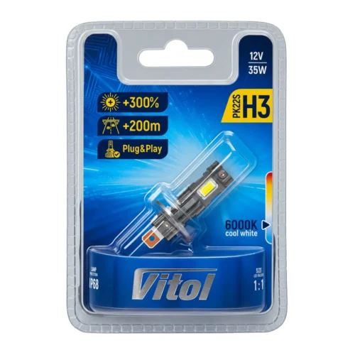 LED-лампа VITOL LV1-H3 CSP 3570 35W 3000Lm 6000K — оригінальна упаковка VITOL H3
