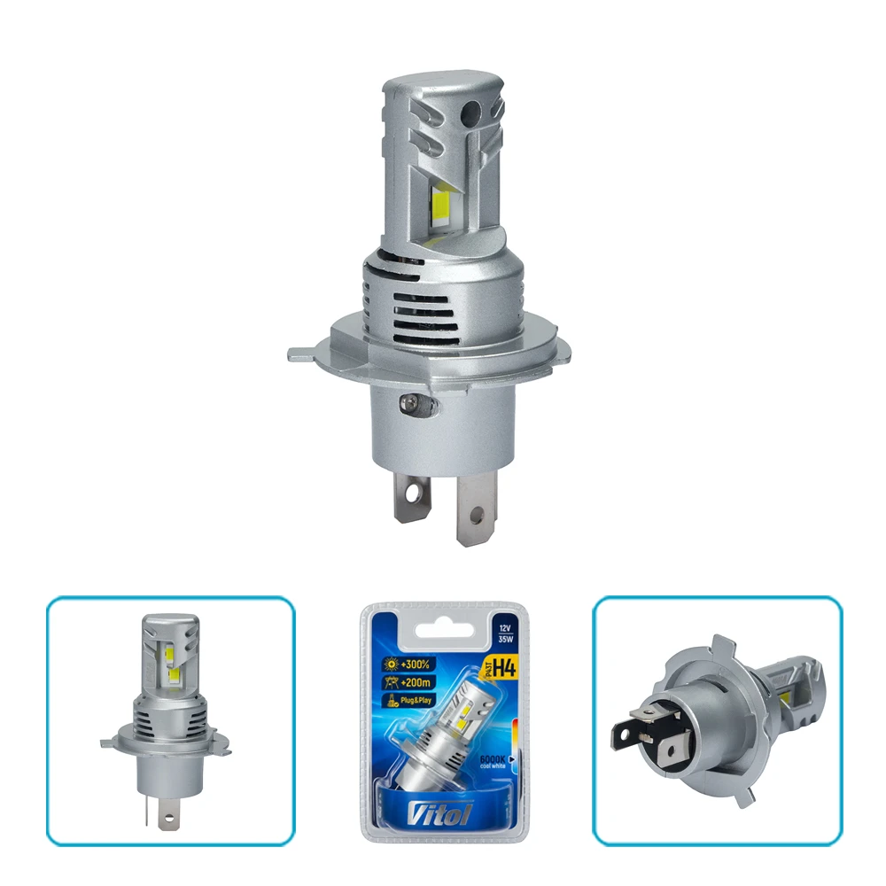 LED-лампа VITOL LV1-H4 CSP 3570 35W 3000Lm 6000K — автомобільна LED-лампа VITOL LV1-H4 CSP 3570 35W 3000Lm 6000K — загальний вигляд і комплектація
