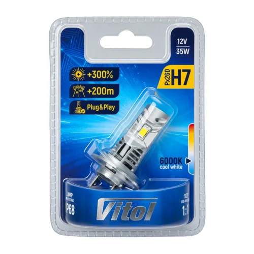 LED-лампа VITOL LV1-H7 CSP 3570 35W 6000K — оригінальна упаковка VITOL H7