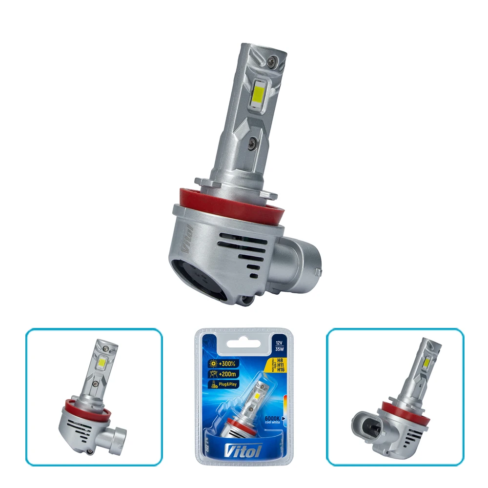 LED-лампа VITOL LV1-H8/H11/H16 CSP 3570 35W 6000K — огляд LED-лампа VITOL LV1-H8/H11/H16 CSP 3570 35W 6000K — комплект фото з різними ракурсами