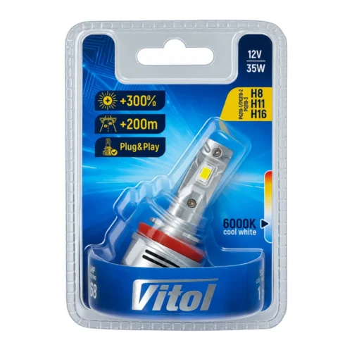LED-лампа VITOL LV1-H8/H11/H16 CSP 3570 35W 6000K — оригінальна упаковка та маркування