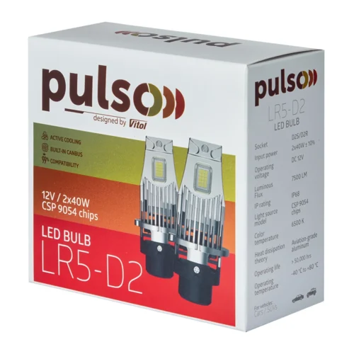 LED-лампи PULSO LR5-D2 D2S/D2R 12V 2×40W 7500Lm 6500K Canbus — оригінальна упаковка