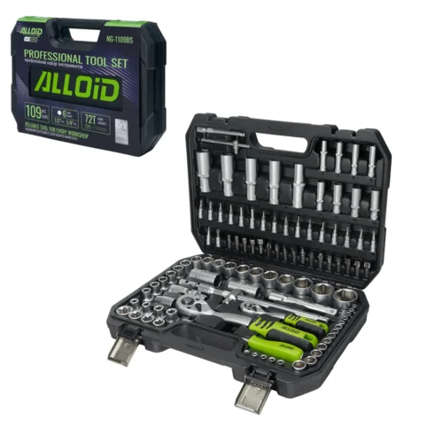 Набір інструменту Alloid Base NG-1109BS 1/2 та 1/4, 109 предметів — загальний вигляд у кейсі