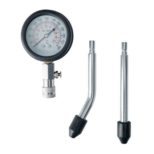 Компресометр Alloid KB-1015B 0–300 PSI — манометр із подвійною шкалою та два металеві наконечники з гумовими конусами