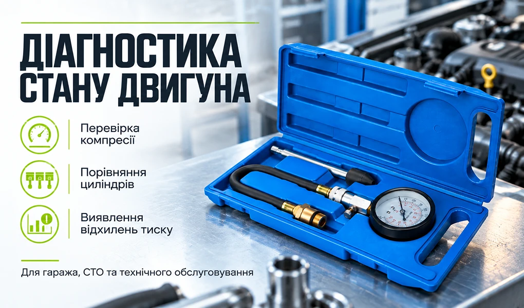 Компресометр Alloid KB-4101B у кейсі — перевірка компресії, порівняння циліндрів і діагностика двигуна