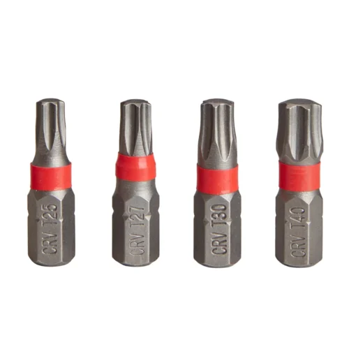 Крупний план біт Torx T25, T27, T30 і T40 з набору Alloid NG-2038P для точного захоплення гвинтів