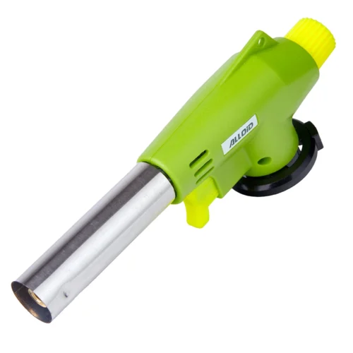 Газовий пальник Alloid FG-7006 — вигляд зверху під кутом, металеве сопло, зелений корпус і кнопка підпалу
