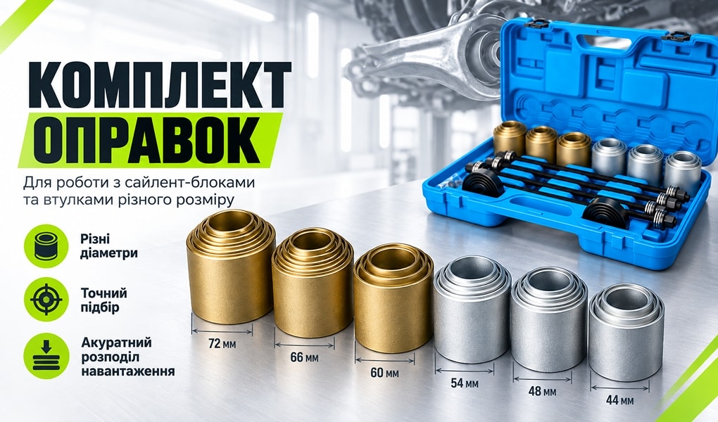 Оправки знімача Alloid SO-4803B діаметром 72, 66, 60, 54, 48 і 44 мм для роботи із сайлент-блоками та втулками
